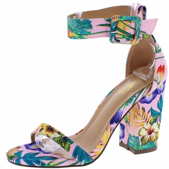 Floral ankle strap floral palm print sandals sz 6 last pair! - Picture 2 of 4